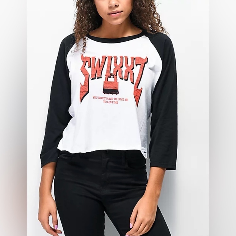 SWIXXZ Never Enough White Raglan Crop 1/4 Sleeve T-Shirt